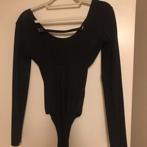 Tibi Black Stretch Scoop Neck Bodysuit